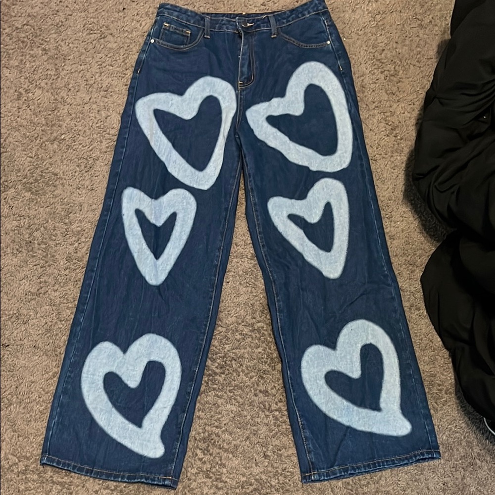 Heart Patterned Blue Jeans